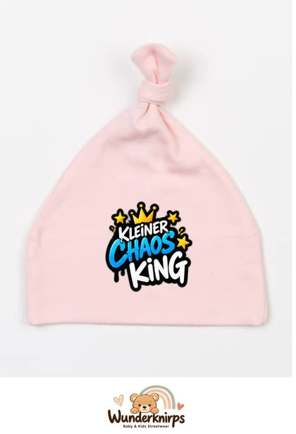 Knotenmütze Babybugz BZ15 in Pastellrosa mit Motiv Kleiner Chaos King