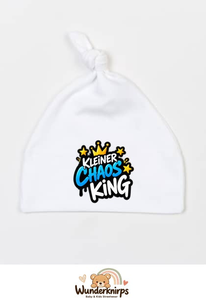Knotenmütze Babybugz BZ15 in Weiß mit Motiv Kleiner Chaos King
