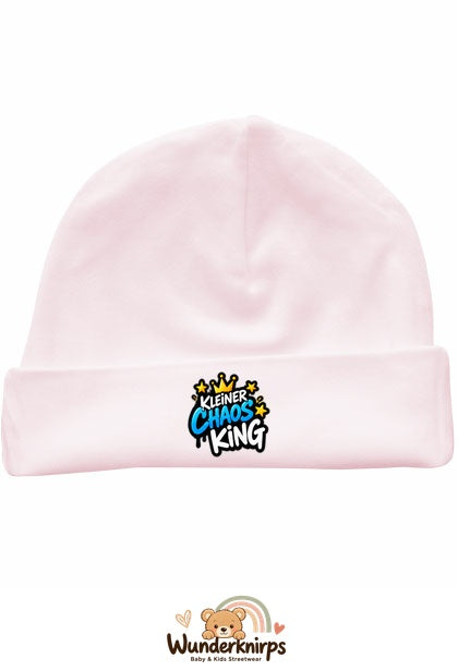 Umschlagmütze Rox-01 in Pastellrosa mit Motiv Kleiner Chaos King