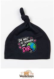 Knotenmütze Babybugz BZ15 in Schwarz mit Motiv Die Welt ist schöner mit dir
