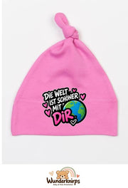 Knotenmütze Babybugz BZ15 in Bubblegum-Pink mit Motiv Die Welt ist schöner mit dir