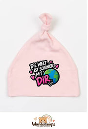 Knotenmütze Babybugz BZ15 in Pastellrosa mit Motiv Die Welt ist schöner mit dir