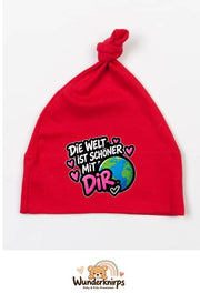 Knotenmütze Babybugz BZ15 in Rot mit Motiv Die Welt ist schöner mit dir