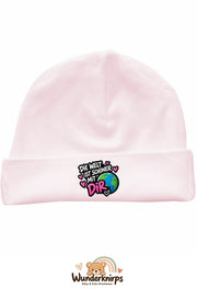 Umschlagmütze Rox-01 in Pastellrosa mit Motiv Die Welt ist schöner mit dir