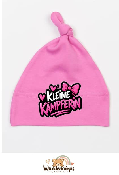 Knotenmütze Babybugz BZ15 in Bubblegum-Pink mit Motiv Kleine Kämpferin