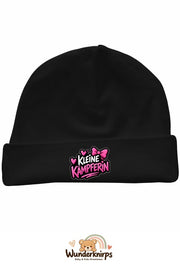 Umschlagmütze Rox-01 in Schwarz mit Motiv Kleine Kämpferin