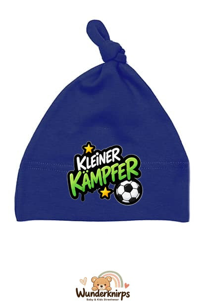 Knotenmütze Babybugz BZ15 in Marineblau mit Motiv Kleiner Kämpfer mit Fußball
