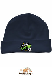 Umschlagmütze Rox-01 in Marineblau mit Motiv Kleiner Kämpfer mit Fußball