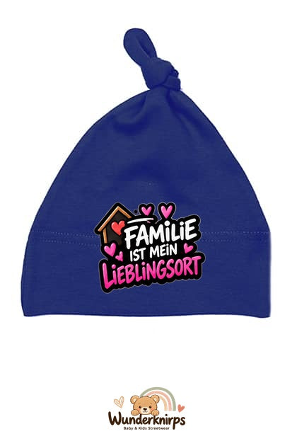 Knotenmütze Babybugz BZ15 in Marineblau mit Motiv Familie ist mein Lieblingsort