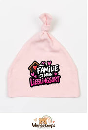 Knotenmütze Babybugz BZ15 in Pastellrosa mit Motiv Familie ist mein Lieblingsort