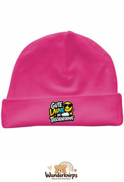 Umschlagmütze Rox-01 in Pink mit Motiv Gute Laune im Taschenformat