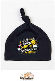 Knotenmütze Babybugz BZ15 in Schwarz mit Motiv Ein guter Tag zum Glücklichsein