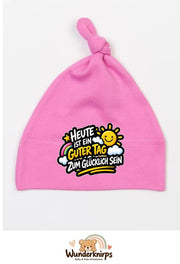 Knotenmütze Babybugz BZ15 in Bubblegum-Pink mit Motiv Ein guter Tag zum Glücklichsein