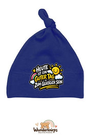 Knotenmütze Babybugz BZ15 in Marineblau mit Motiv Ein guter Tag zum Glücklichsein