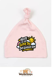 Knotenmütze Babybugz BZ15 in Pastellrosa mit Motiv Ein guter Tag zum Glücklichsein