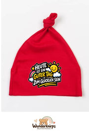 Knotenmütze Babybugz BZ15 in Rot mit Motiv Ein guter Tag zum Glücklichsein