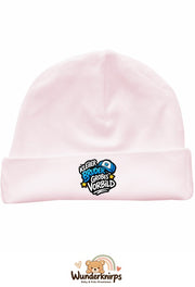 Umschlagmütze Rox-01 in Pastellrosa mit Motiv Kleiner Bruder, großes Vorbild