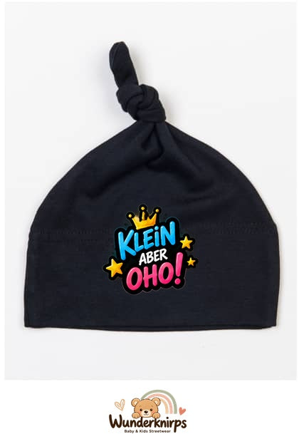Knotenmütze Babybugz BZ15 in Schwarz mit Motiv Klein, aber oho