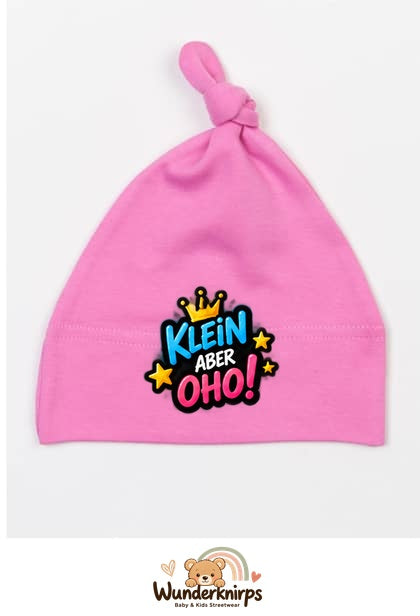 Knotenmütze Babybugz BZ15 in Bubblegum-Pink mit Motiv Klein, aber oho