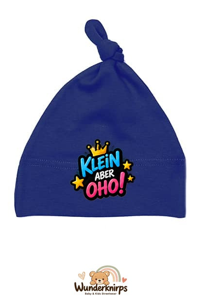 Knotenmütze Babybugz BZ15 in Marineblau mit Motiv Klein, aber oho