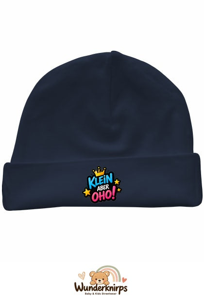 Umschlagmütze Rox-01 in Marineblau mit Motiv Klein, aber oho