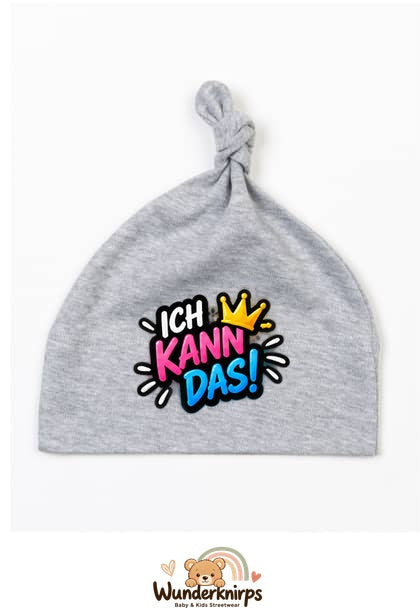 Knotenmütze Babybugz BZ15 in Grau meliert mit Motiv Ich kann das