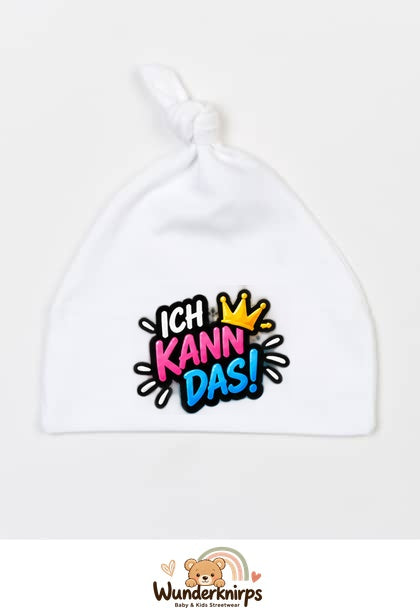 Knotenmütze Babybugz BZ15 in Weiß mit Motiv Ich kann das