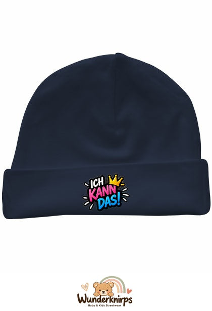 Umschlagmütze Rox-01 in Marineblau mit Motiv Ich kann das