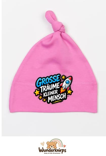 Knotenmütze Babybugz BZ15 in Bubblegum-Pink mit Motiv Rakete Große Träume