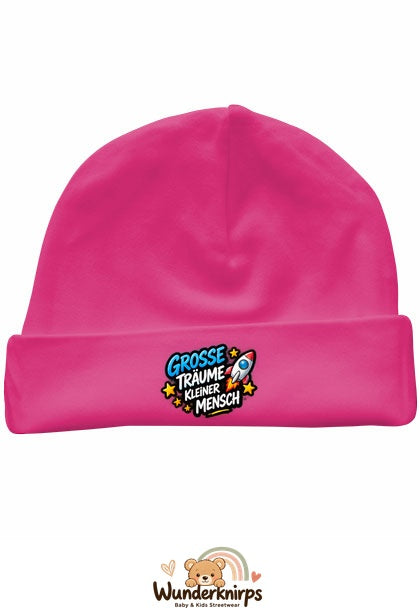 Umschlagmütze Rox-01 in Pink mit Motiv Rakete Große Träume