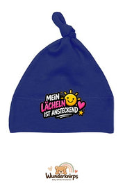 Knotenmütze Babybugz BZ15 in Marineblau mit Motiv Mein Lächeln ist ansteckend