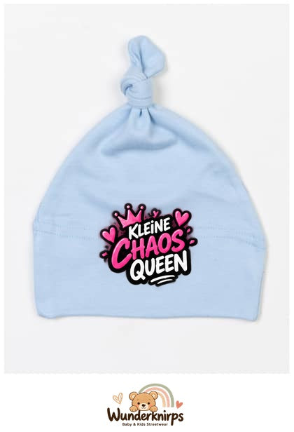 Knotenmütze Babybugz BZ15 in Staubblau mit Motiv Kleine Chaos Queen