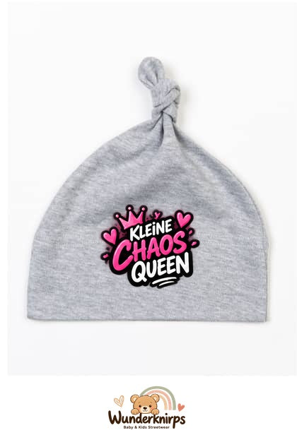 Knotenmütze Babybugz BZ15 in Grau meliert mit Motiv Kleine Chaos Queen