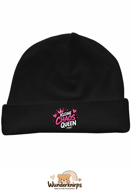 Umschlagmütze Rox-01 in Schwarz mit Motiv Kleine Chaos Queen