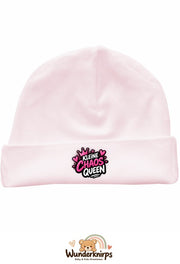 Umschlagmütze Rox-01 in Pastellrosa mit Motiv Kleine Chaos Queen