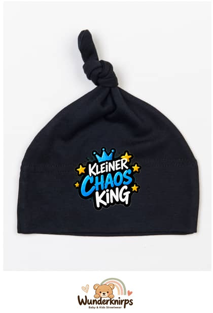 Knotenmütze Babybugz BZ15 in Schwarz mit Motiv Kleiner Chaos King