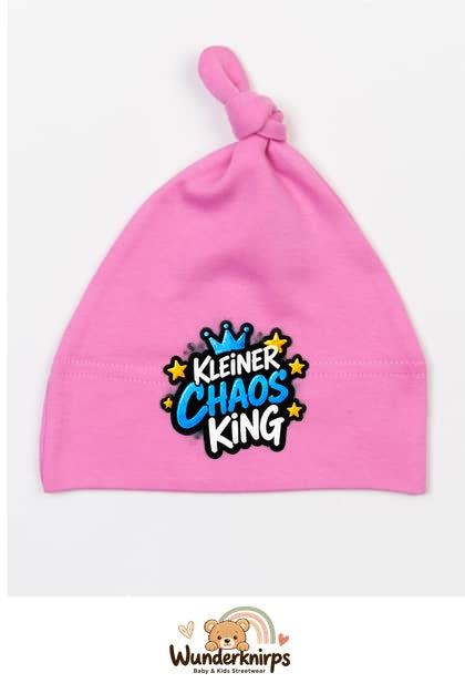 Knotenmütze Babybugz BZ15 in Bubblegum-Pink mit Motiv Kleiner Chaos King