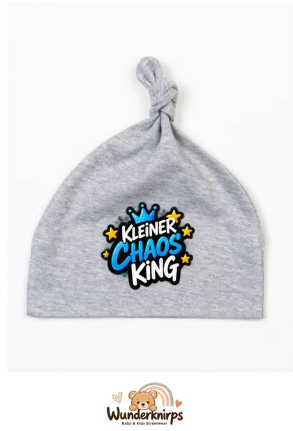Knotenmütze Babybugz BZ15 in Grau meliert mit Motiv Kleiner Chaos King