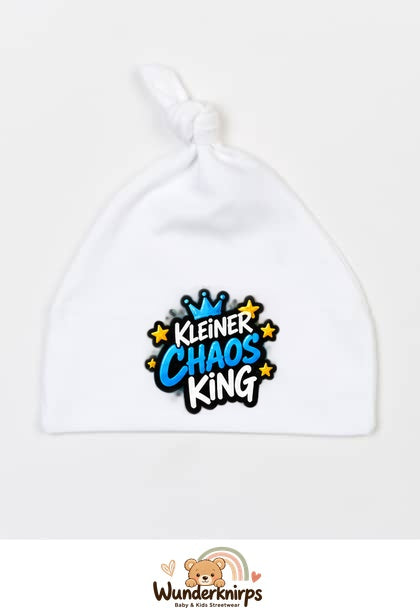Knotenmütze Babybugz BZ15 in Weiß mit Motiv Kleiner Chaos King