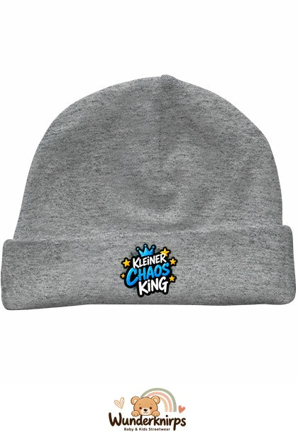 Umschlagmütze Rox-01 in Grau meliert mit Motiv Kleiner Chaos King