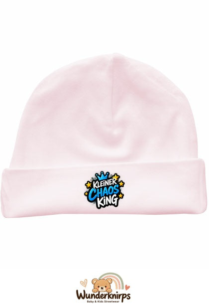 Umschlagmütze Rox-01 in Pastellrosa mit Motiv Kleiner Chaos King