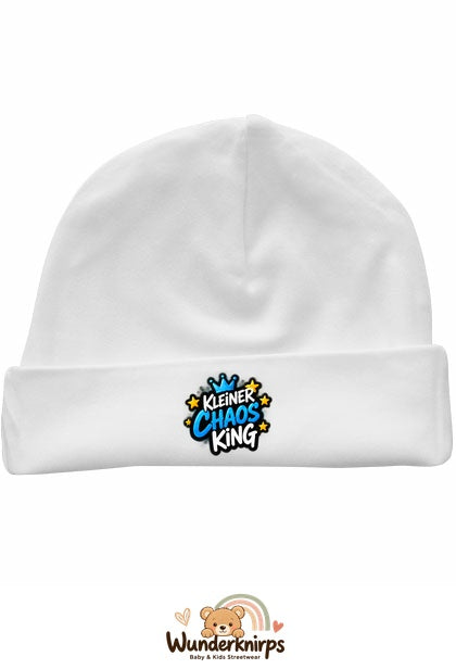 Umschlagmütze Rox-01 in Weiß mit Motiv Kleiner Chaos King