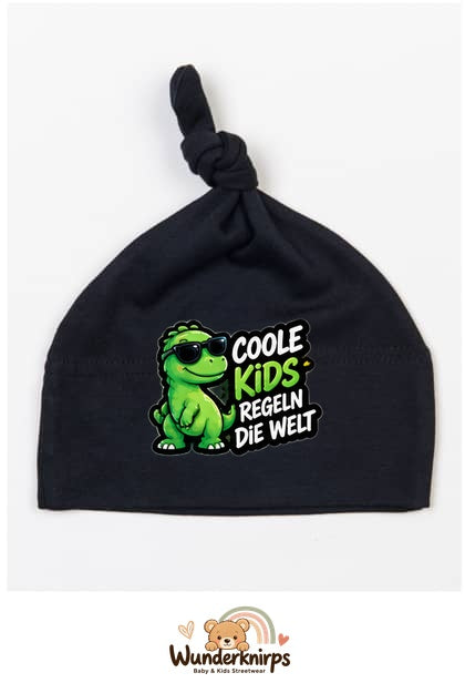 Knotenmütze Babybugz BZ15 in Schwarz mit Motiv Coole Kids regeln die Welt