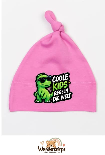 Knotenmütze Babybugz BZ15 in Bubblegum-Pink mit Motiv Coole Kids regeln die Welt