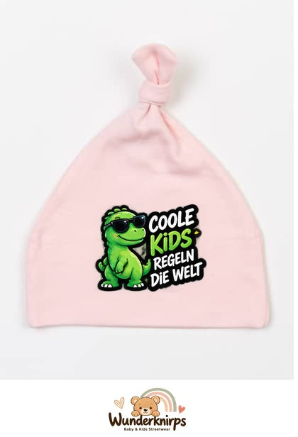Knotenmütze Babybugz BZ15 in Pastellrosa mit Motiv Coole Kids regeln die Welt