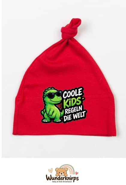 Knotenmütze Babybugz BZ15 in Rot mit Motiv Coole Kids regeln die Welt