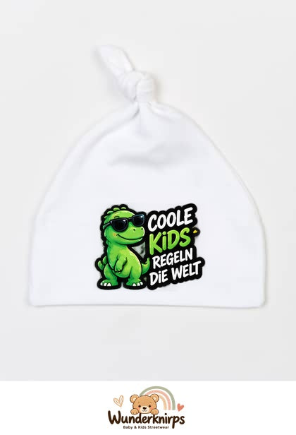 Knotenmütze Babybugz BZ15 in Weiß mit Motiv Coole Kids regeln die Welt
