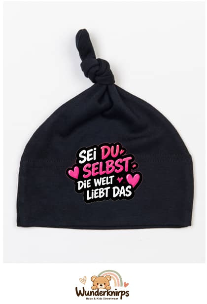 Knotenmütze Babybugz BZ15 in Schwarz mit Motiv Sei du selbst