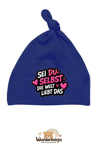Knotenmütze Babybugz BZ15 in Marineblau mit Motiv Sei du selbst
