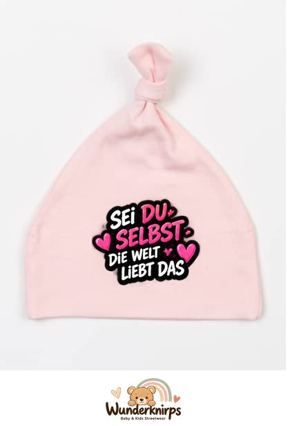 Knotenmütze Babybugz BZ15 in Pastellrosa mit Motiv Sei du selbst